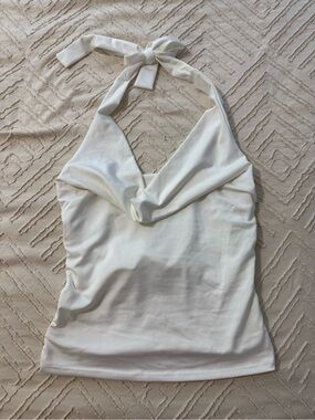 White Halter Cowl Neck Women's Top